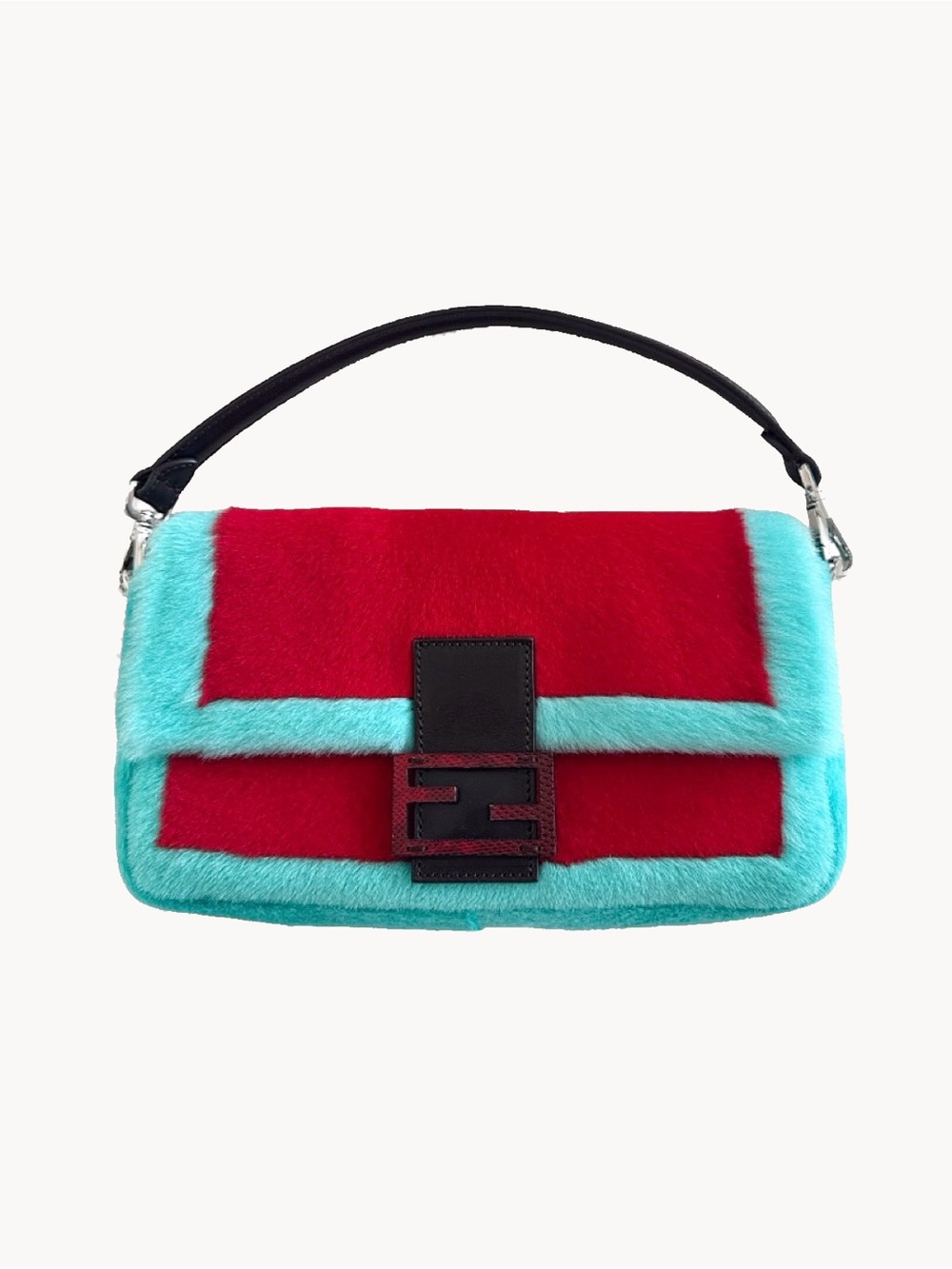 Fendi Baguette Red & Turquoise Fur with Python Clasp Limited Edition re-issue